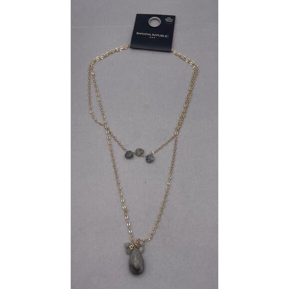 NWT Banana Republic Two-Tier Semi-Precious Stone Gold Tone Chain Necklace - Picture 3 of 7